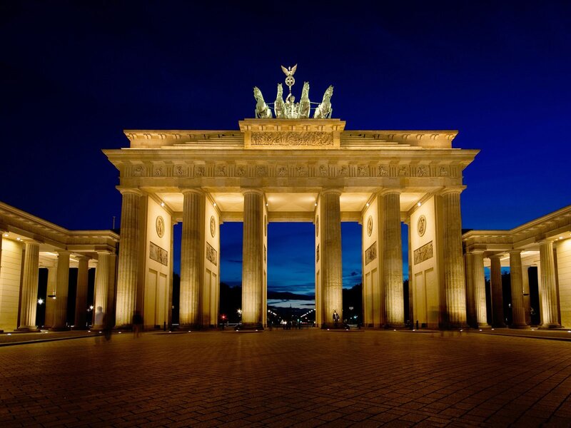 Brandenburg Gate at Night — Blue, Dramatic, Photograph