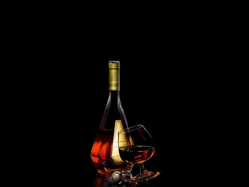 Brandy bottle and glass