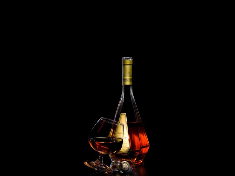 Brandy Bottle and Glass — Black, Dramatic