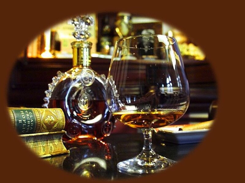 Brandy Bottle and Glass — Brown