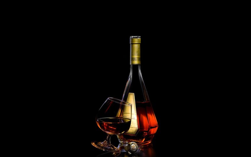 Brandy bottle and glass