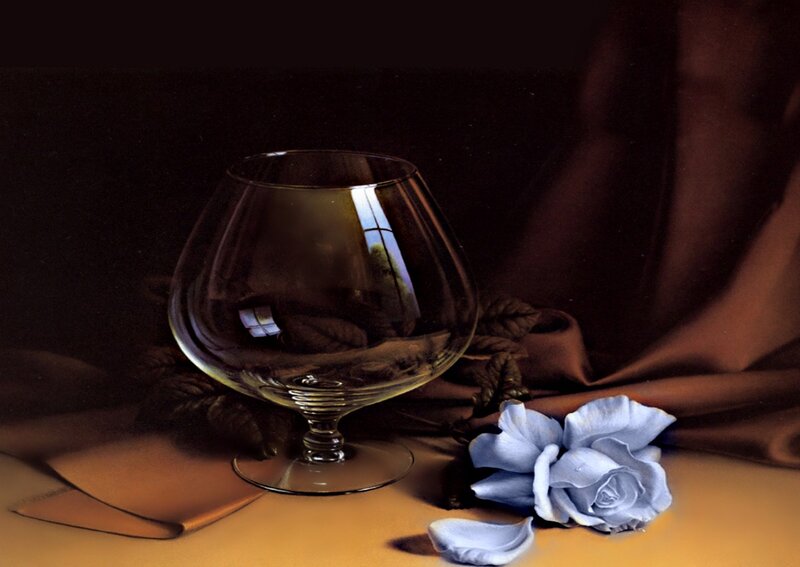 Brandy Snifter with Rose — Brown, Dramatic, Photograph