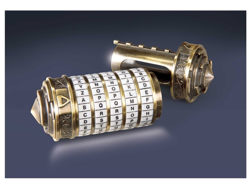 brass cipher lock with rotating wheels