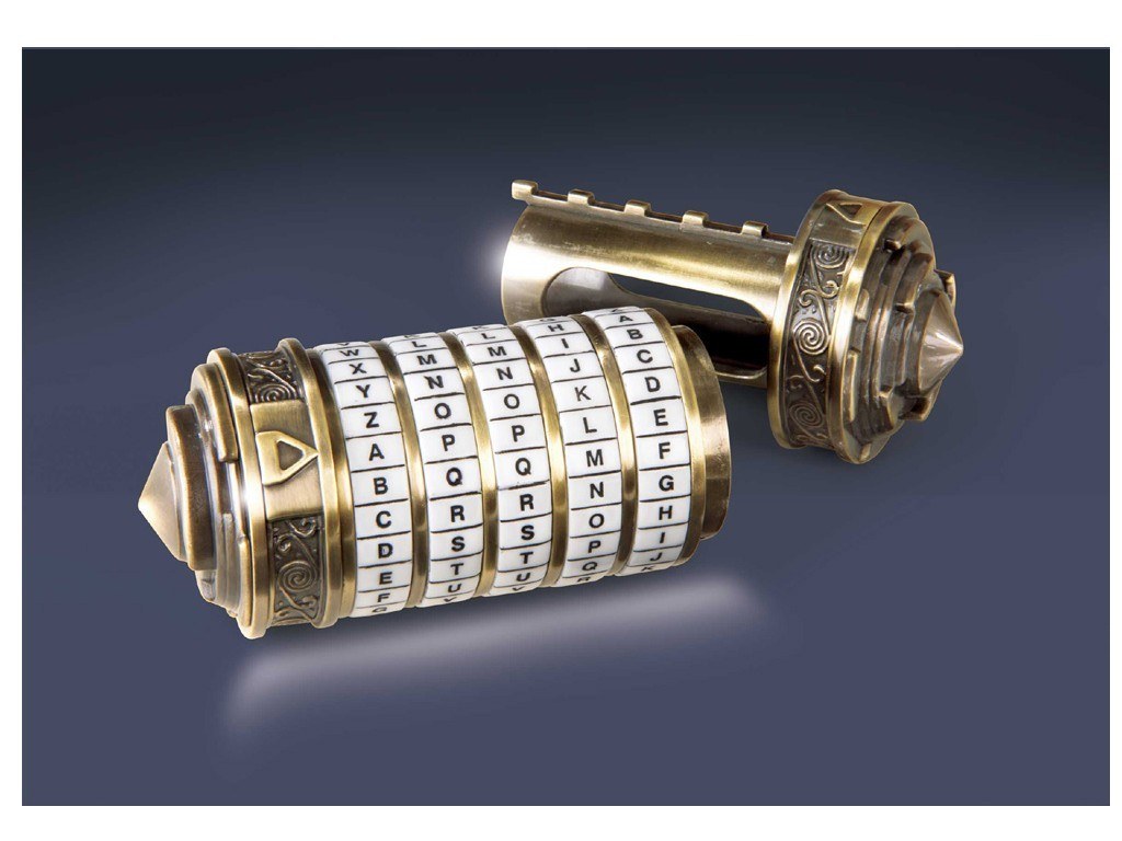 brass cipher lock with rotating wheels
