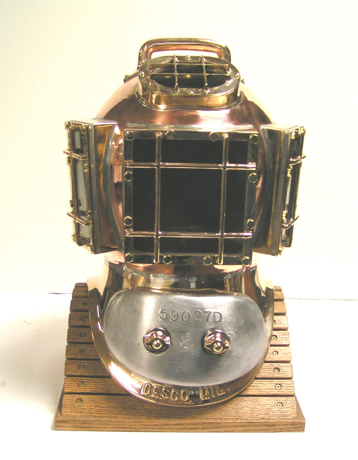 Brass diving helmet display
