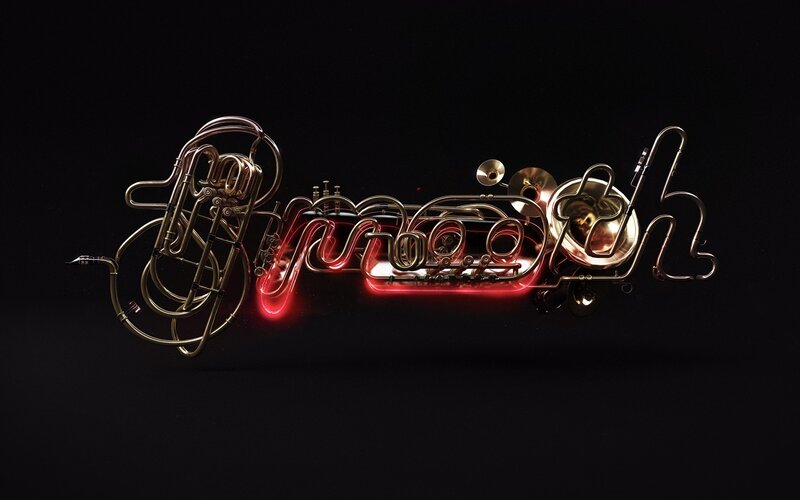 Brass Instruments Forming Text — Black, Dramatic