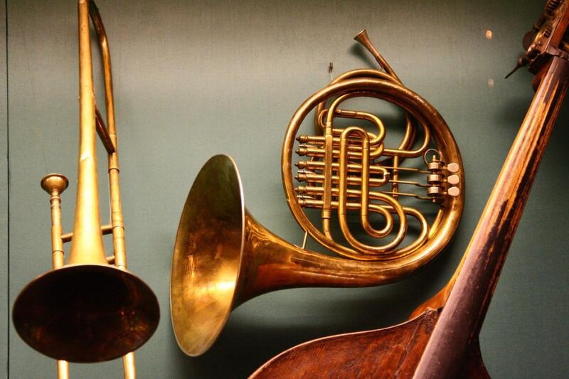 brass instruments on display