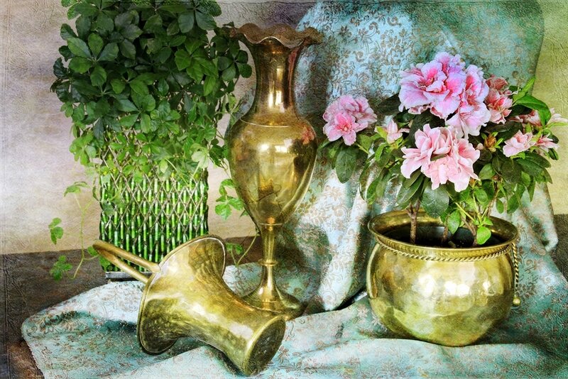Brass Vases and Flowers