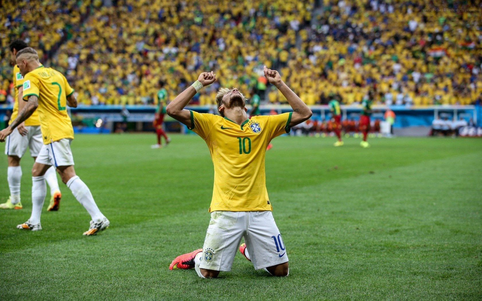Brazil player celebrates goal