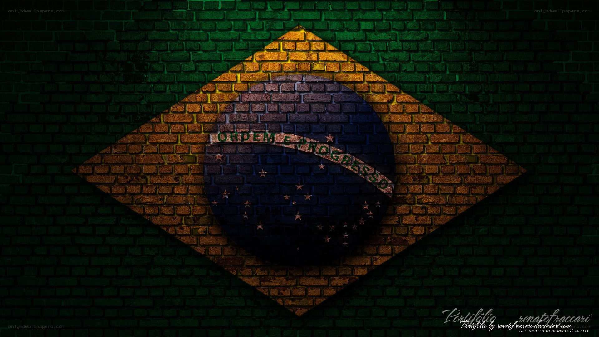 Brazilian flag on brick wall