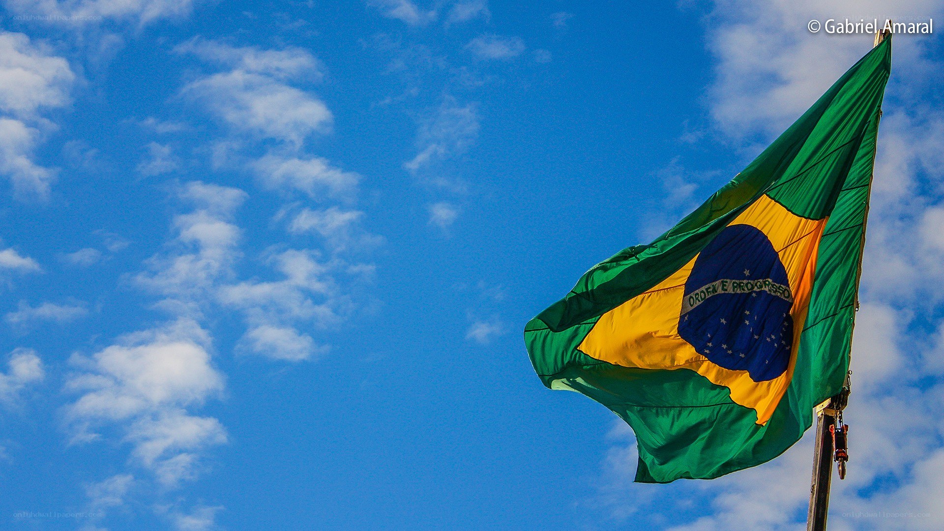 Brazilian flag waving in the sky