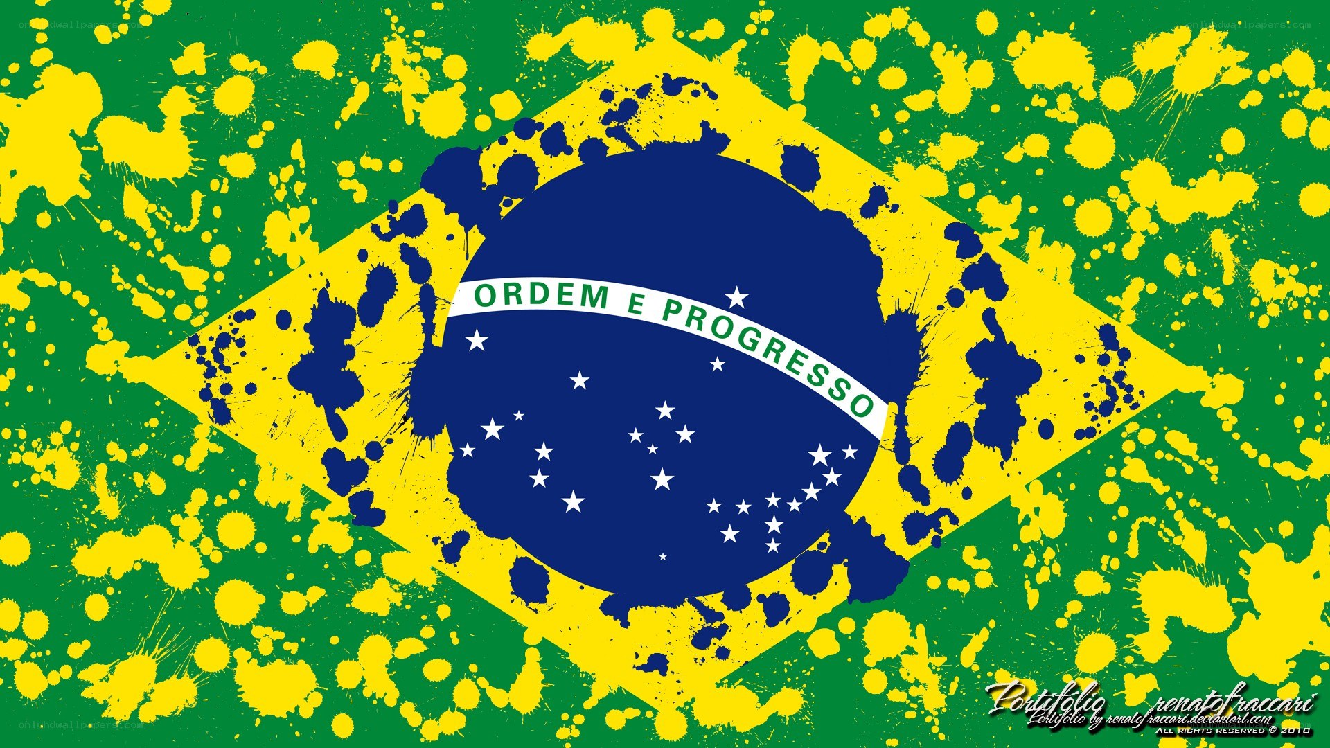 Brazilian flag with paint splatter