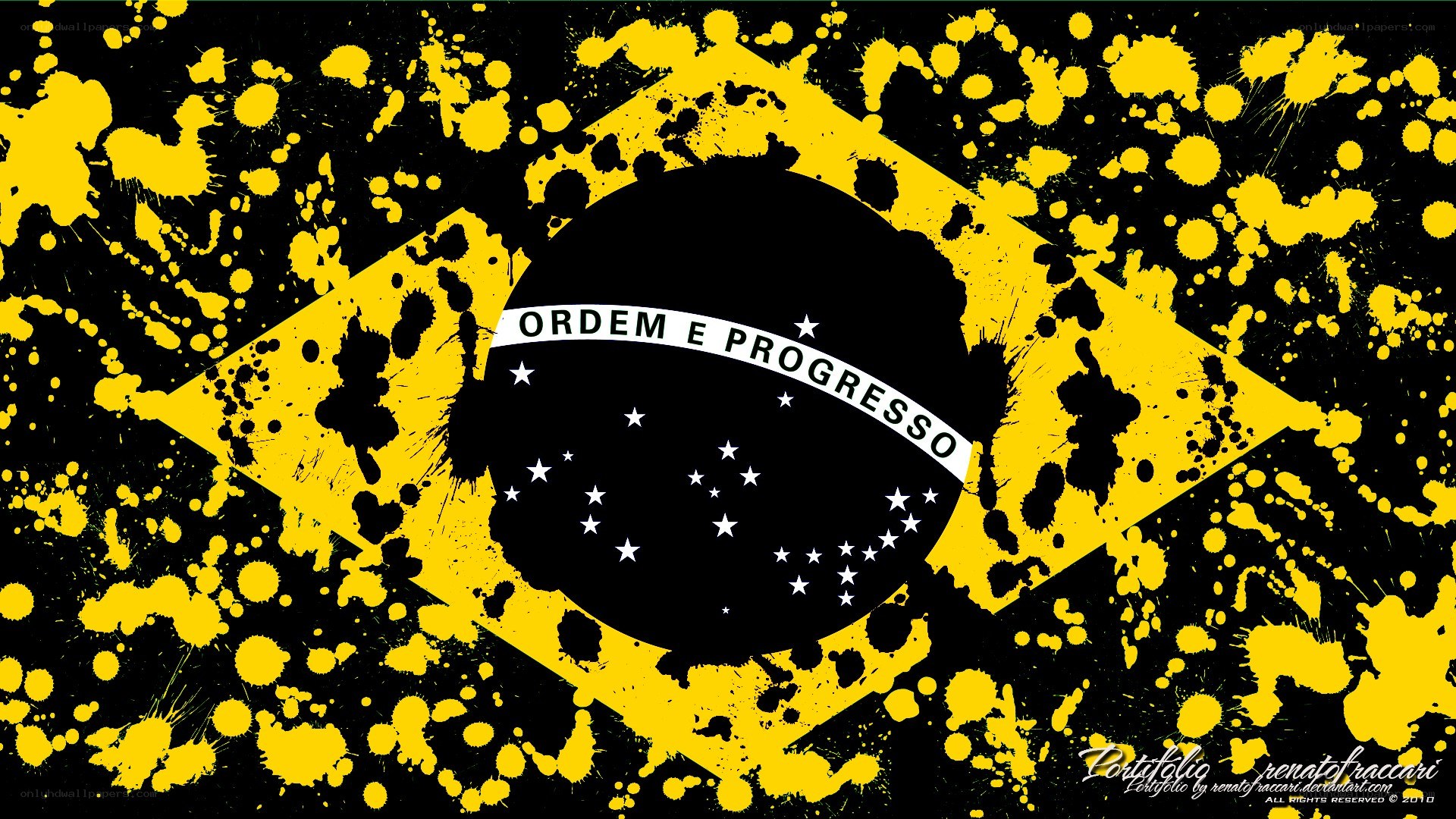 Brazilian flag with paint splatter