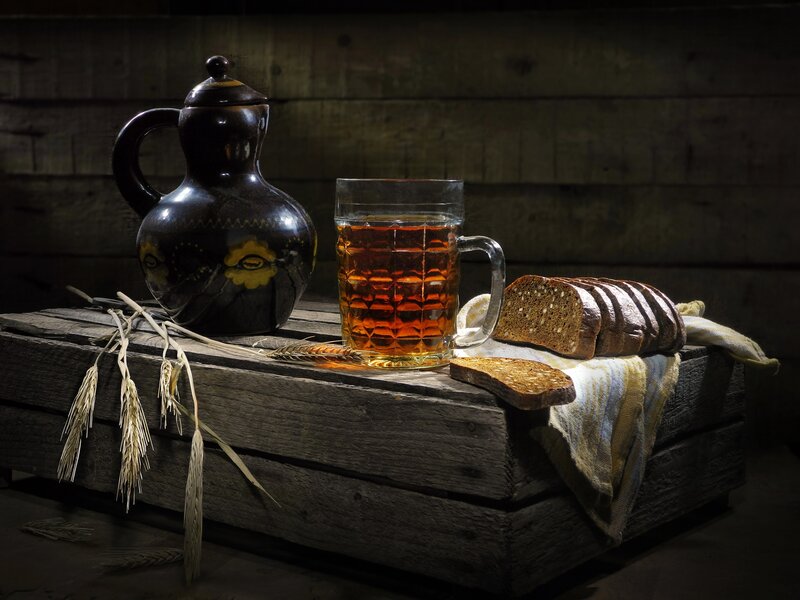 Bread and Drink on Crate
