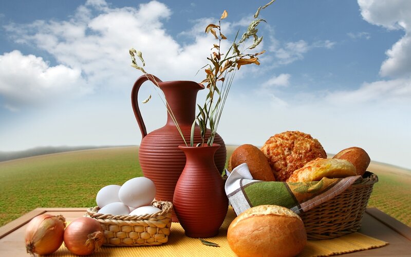 Bread and Eggs on Table — Brown