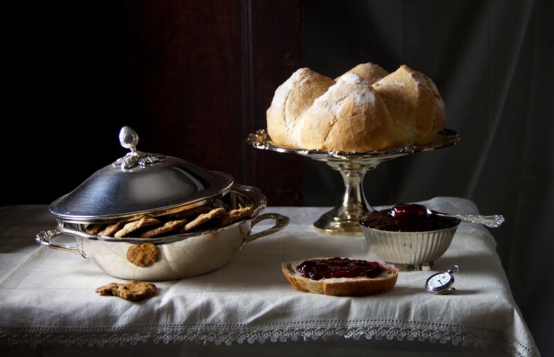 Bread and Jam on Table