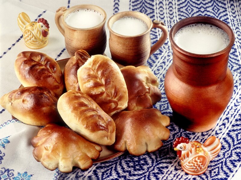 Bread and milk on a table
