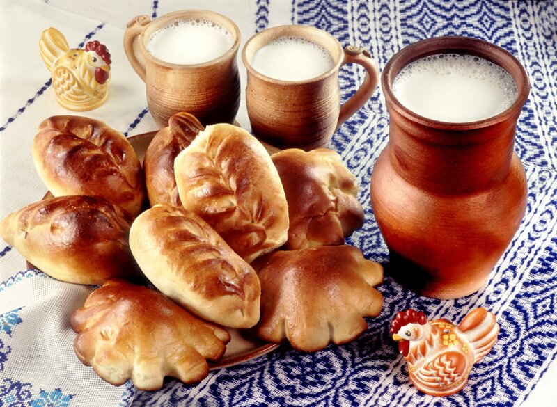 Bread and milk on a table
