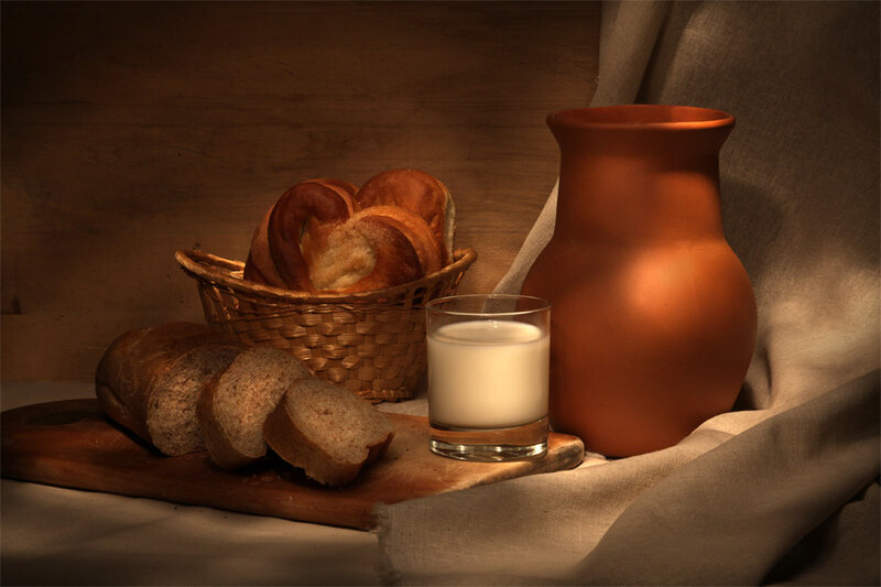 Bread and milk still life