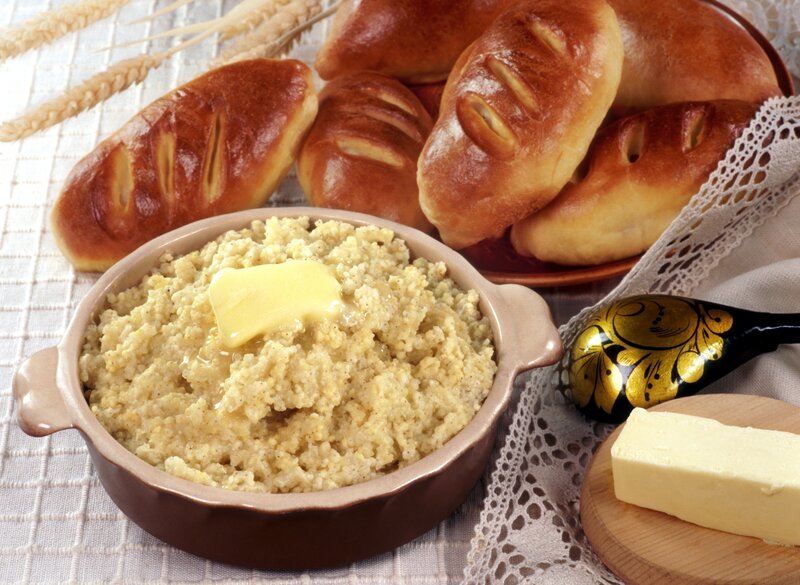 Bread and porridge with butter
