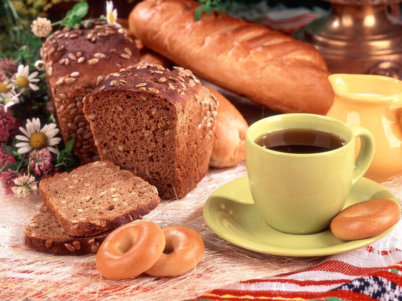 Bread and tea breakfast