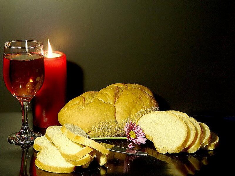 Bread and wine with candle
