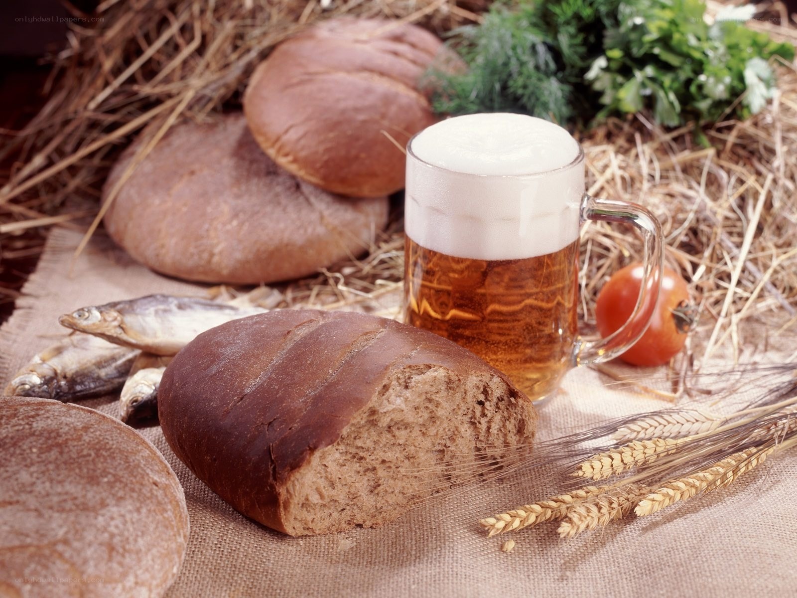 Bread, beer, and fresh ingredients