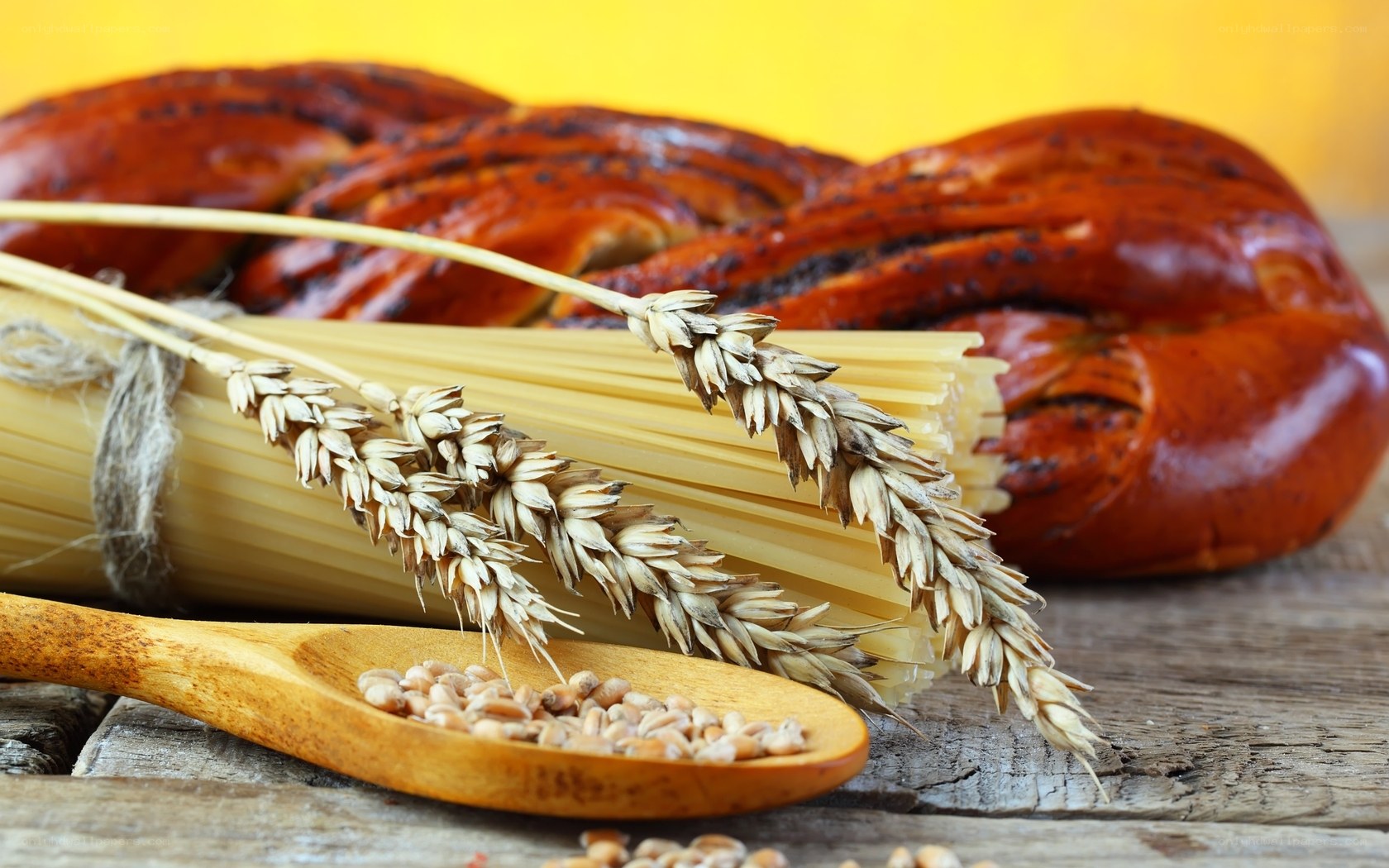 Bread, pasta, and wheat stalks