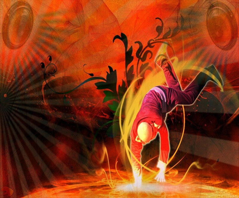 Breakdancer in fiery motion