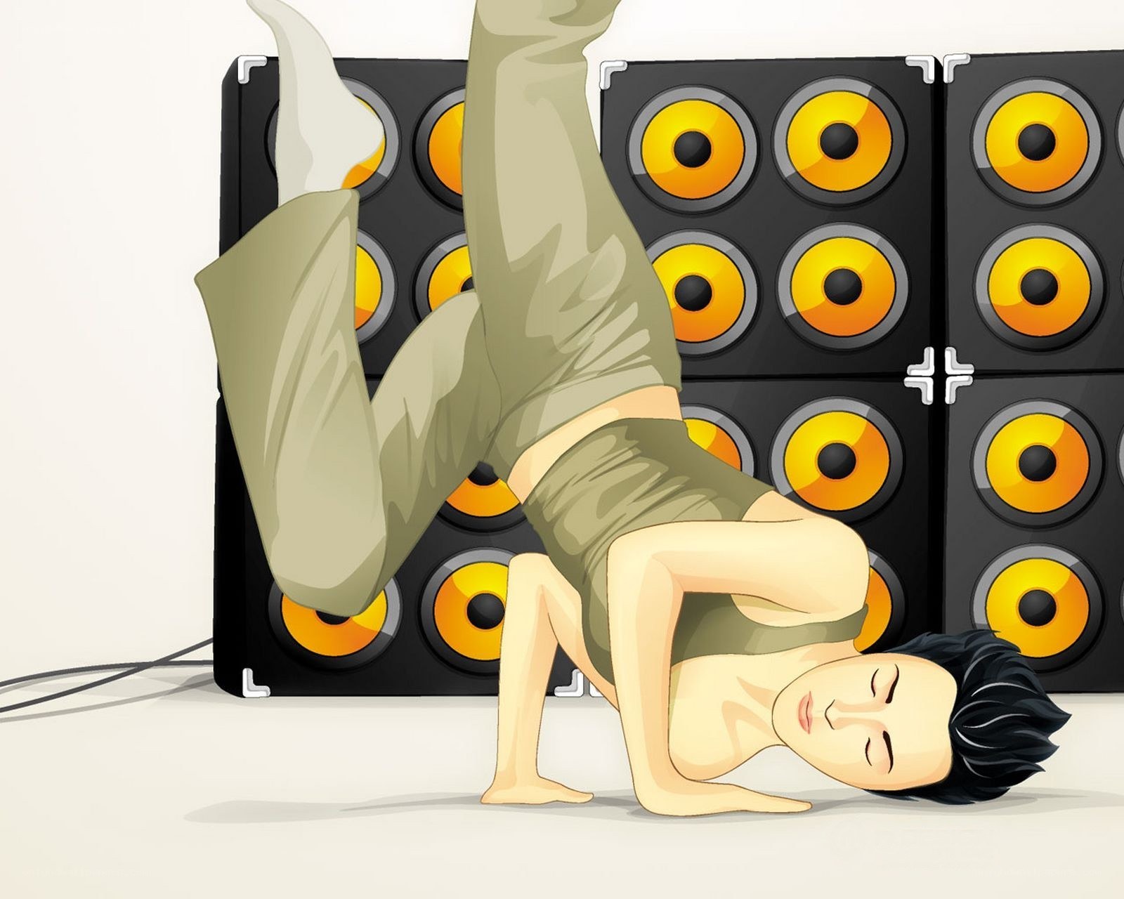 Breakdancer in front of speakers
