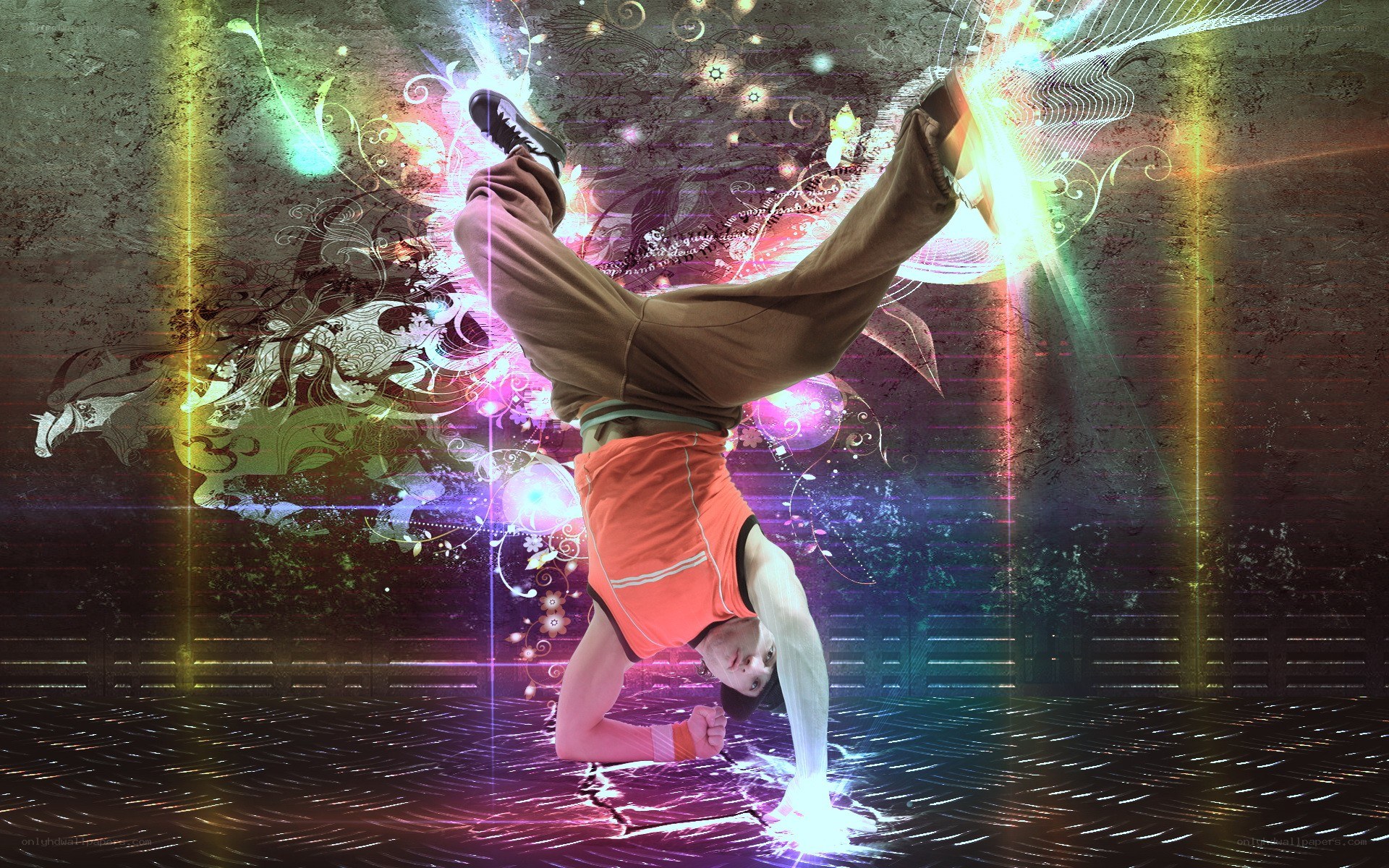 Breakdancer in vibrant lights