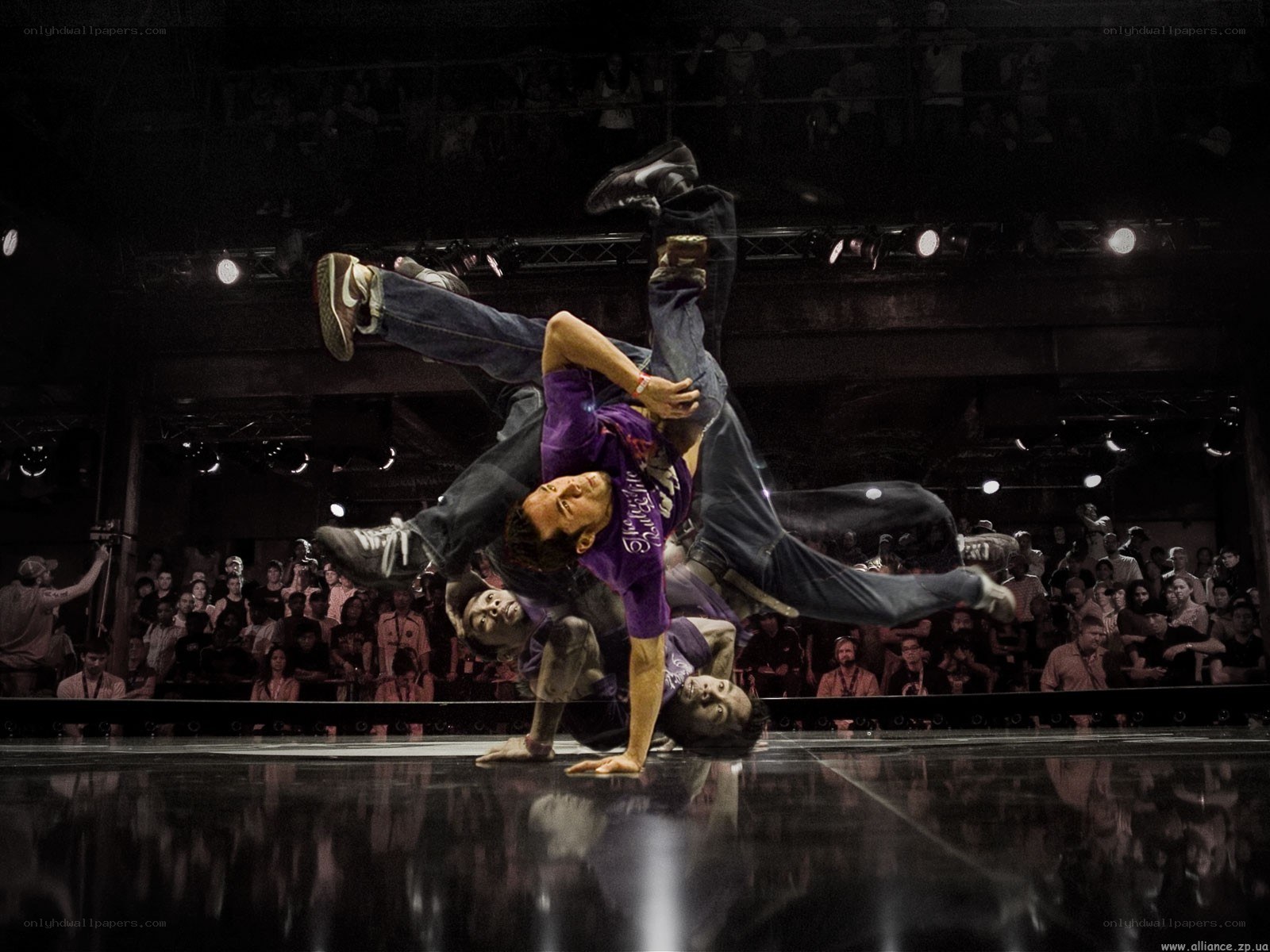 Breakdancer performing acrobatic move