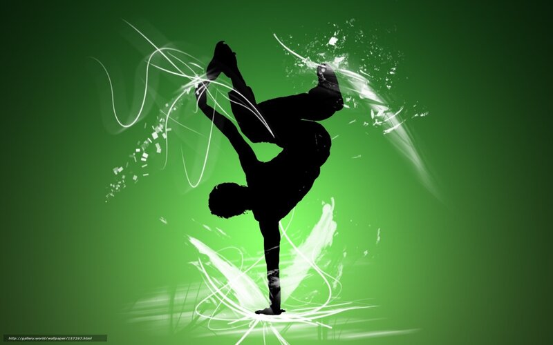 Breakdancer silhouette on green