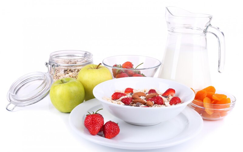 Breakfast Bowl with Fruit — White, Clean