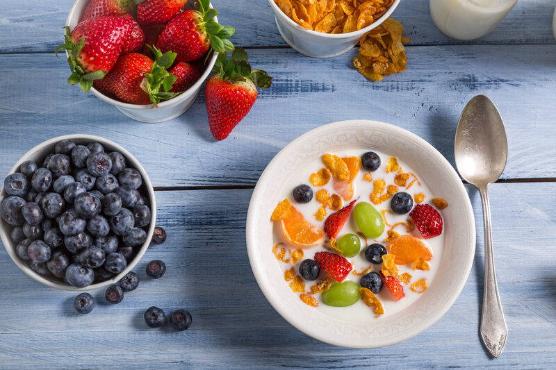 Breakfast Bowl with Fruit — White, Fresh