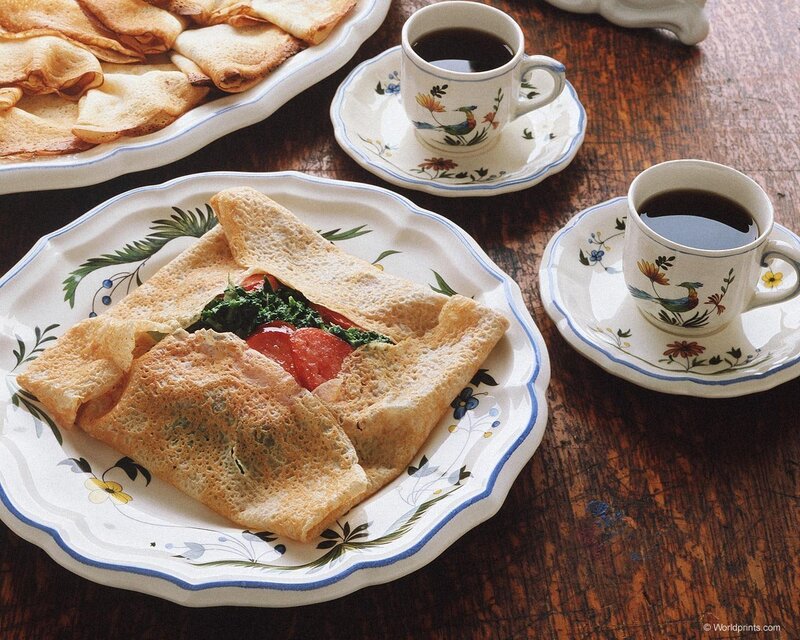 Breakfast crepes with coffee