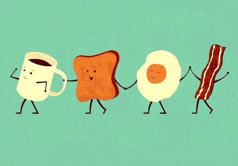 breakfast friends holding hands
