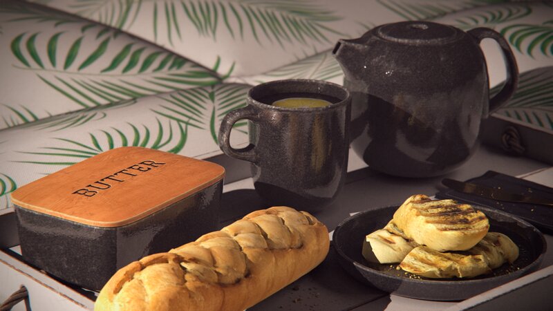 Breakfast Items on Table — Black