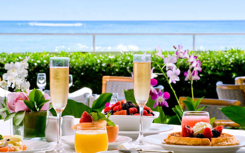 Breakfast on Balcony — Blue, Serene, Morning, Photograph, Champagne Glasses