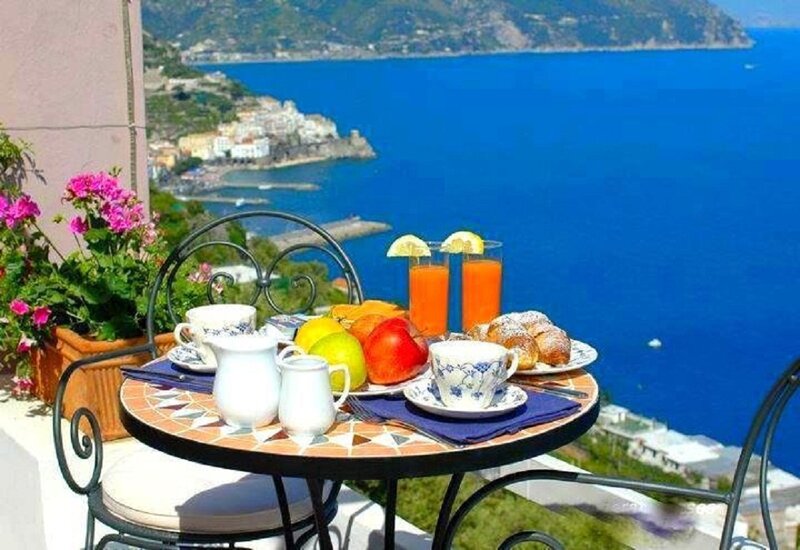 Breakfast on Balcony — Blue, Serene, Morning