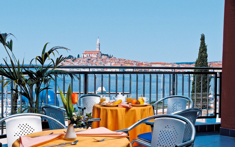 Breakfast on Balcony — Blue, Serene