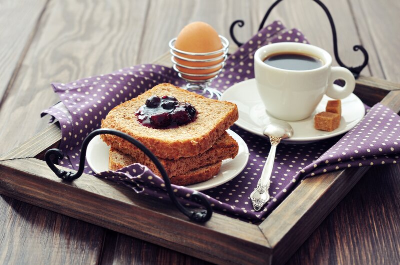 Breakfast on Wooden Tray — Brown, Calm