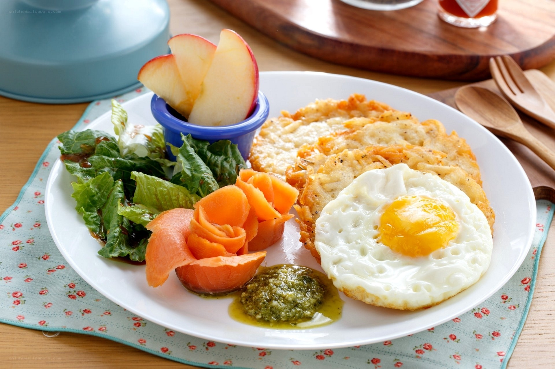 Breakfast plate with eggs and salad