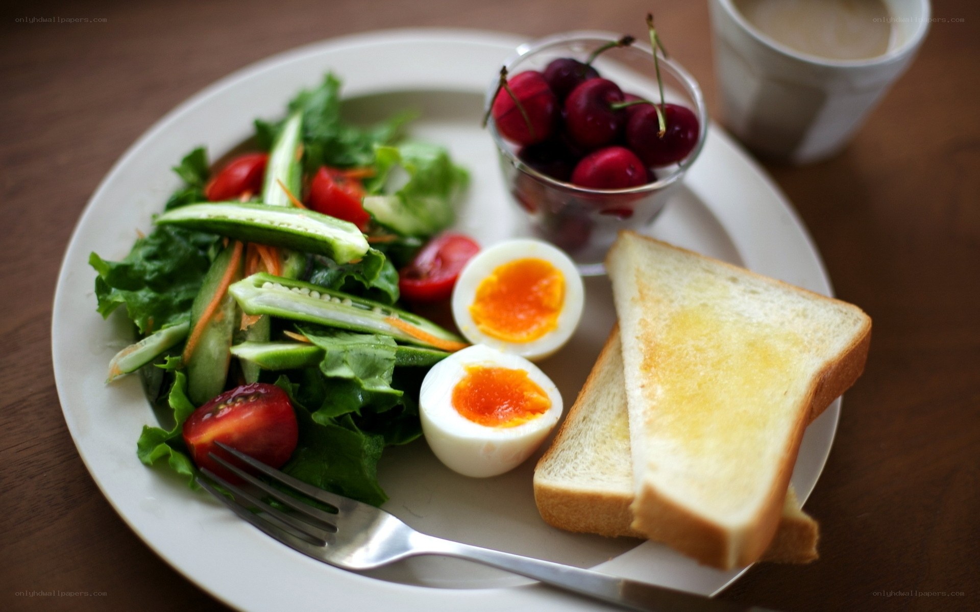 Breakfast plate with salad and toast
