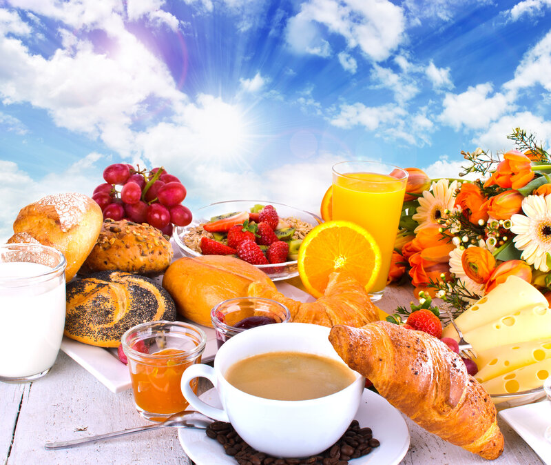 Breakfast Spread on Table — Blue