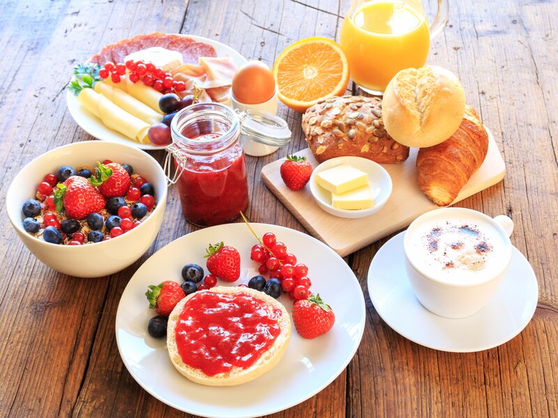 Breakfast Spread on Table — Brown, Appetizing
