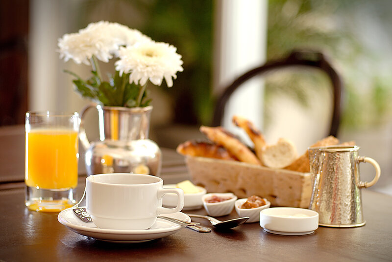 Breakfast Spread on Table — Brown, Calm, Morning, Photograph, Flowers