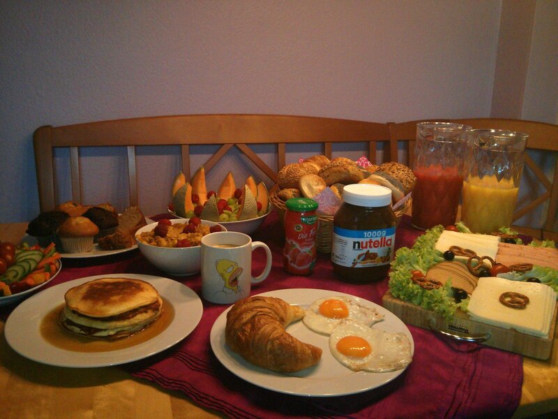 Breakfast Spread on Table — Brown, Calm, Morning, Photograph, Muffins