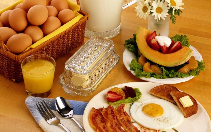 Breakfast Spread on Table — Brown, Calm, Morning, Photograph