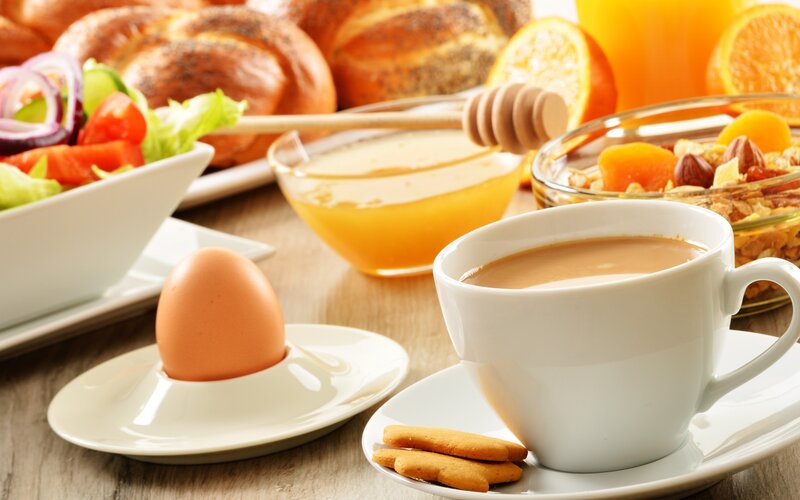 Breakfast Spread on Table — Brown, Calm, Morning
